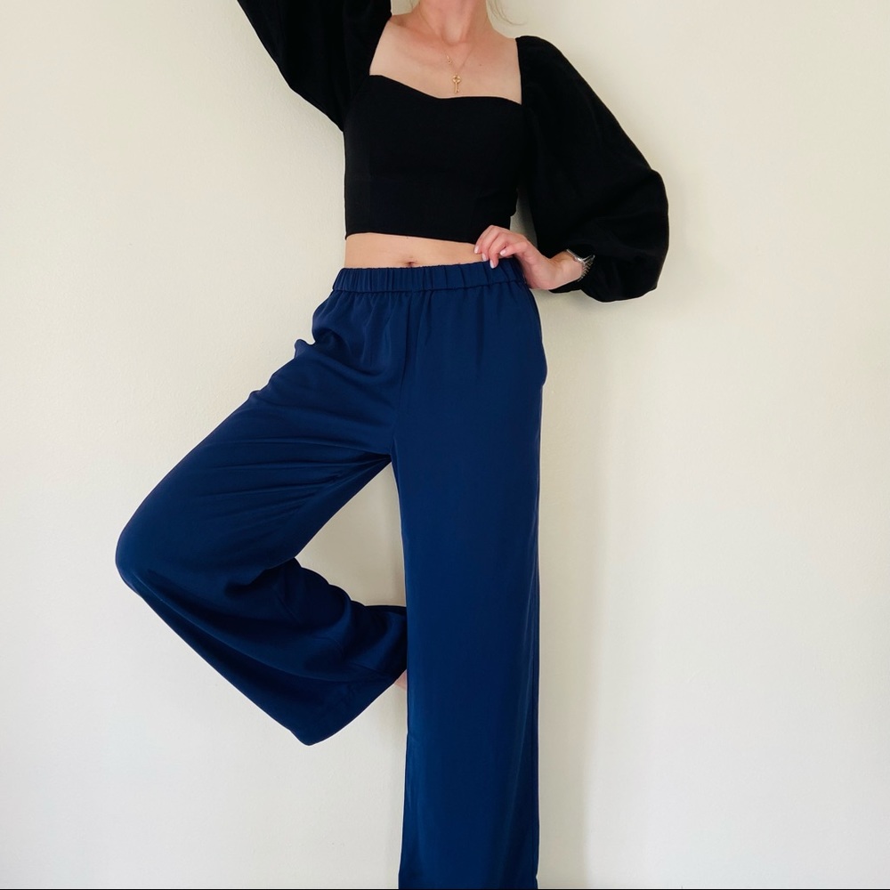 New Michael kors navy blue wide leg trousers pants